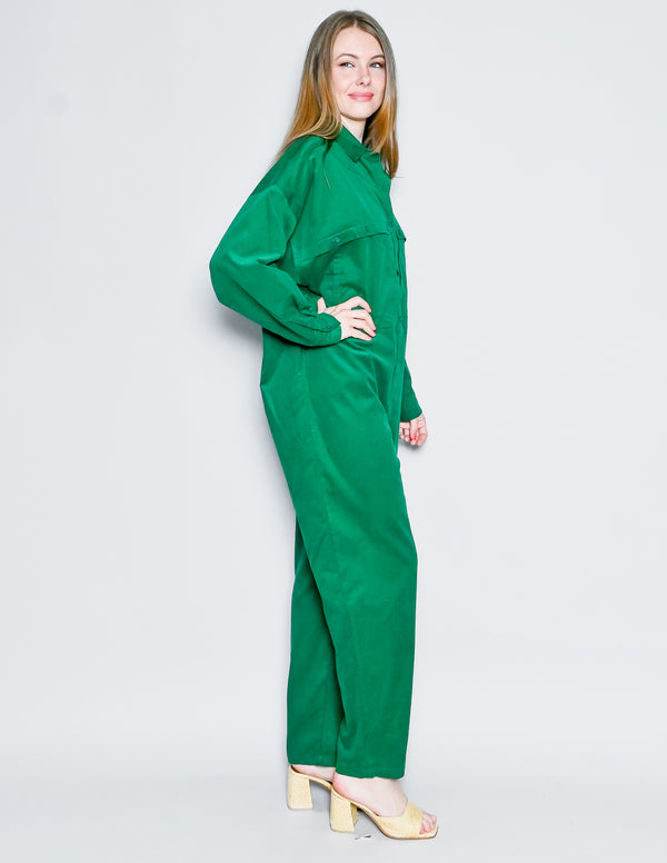 SUZIE KONDI Utility Jumpsuit in Emerald Green Corduroy NWT (XS)