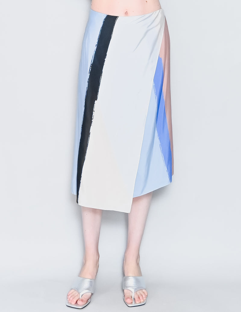 REED KRAKOFF Colorblock Print Silk Midi Skirt (6)