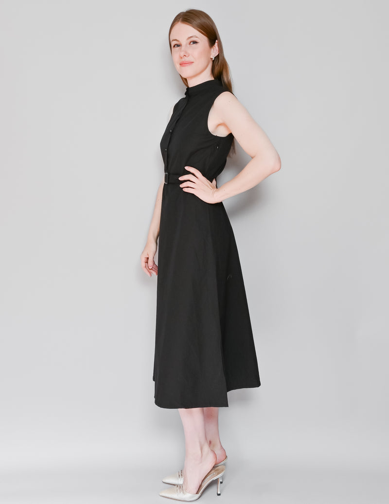 SHUTTLE NOTES Japanese Textile Black Midi Shirtdress
