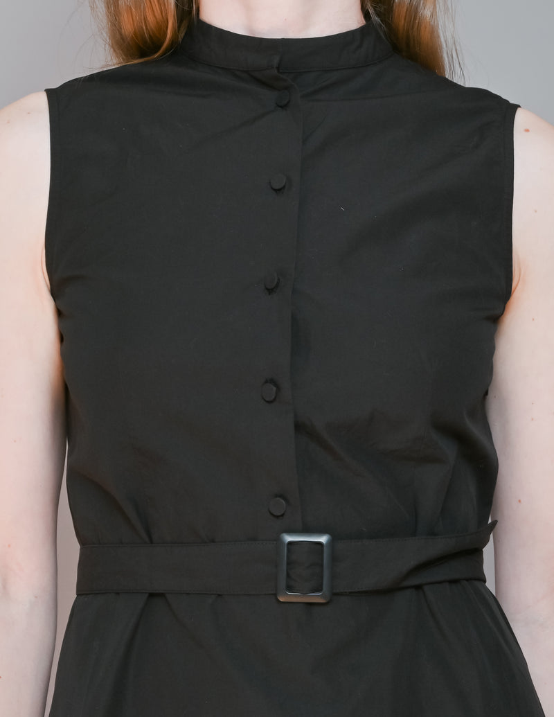 SHUTTLE NOTES Japanese Textile Black Midi Shirtdress