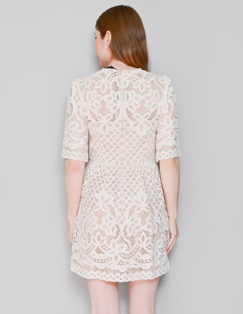 BCBGMAXAZRIA Jillyan Floral Lace Dress in Jasmine White