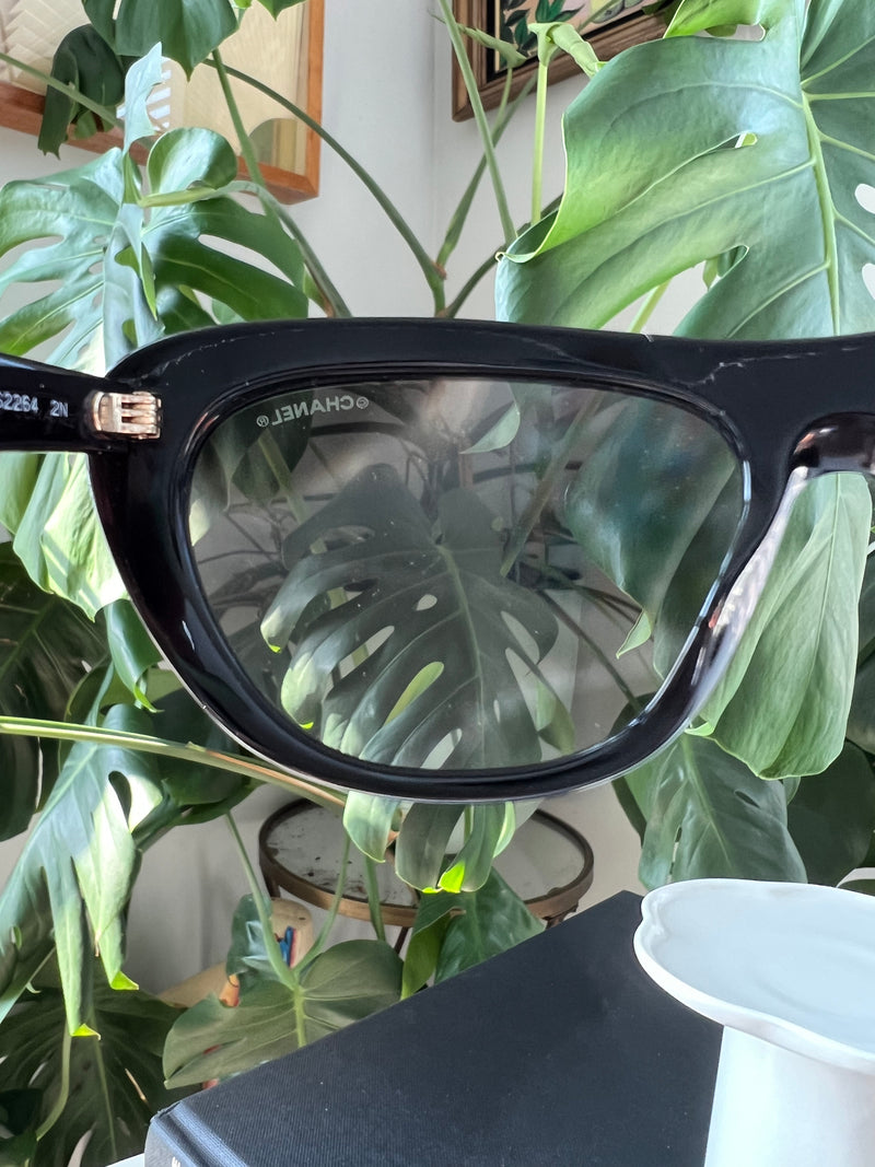 CHANEL Butterfly Black Light Grey Lens Sunglasses