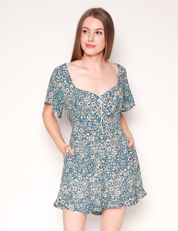 MAEVE ANTHROPOLOGIE Point Breeze Floral Print Button Romper