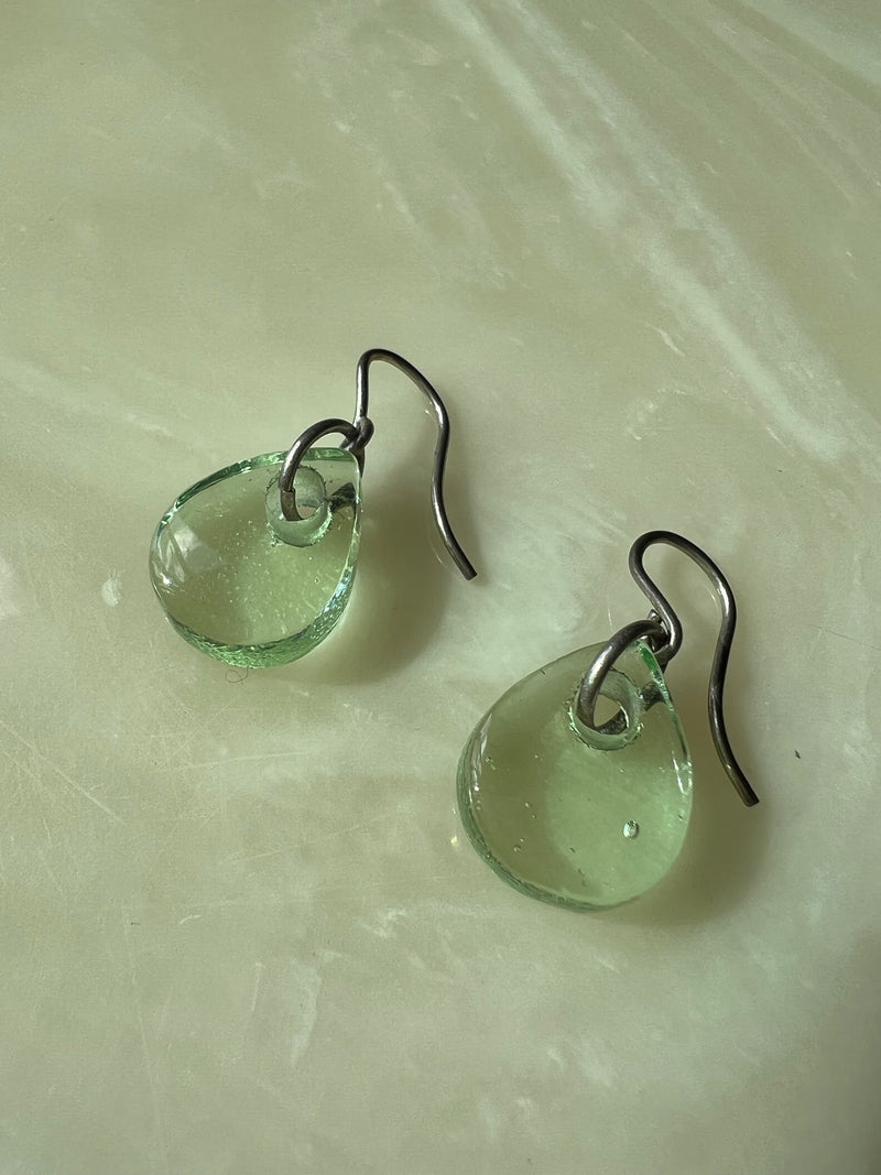 Vintage Seafoam Clear Glass Raindrop Earrings