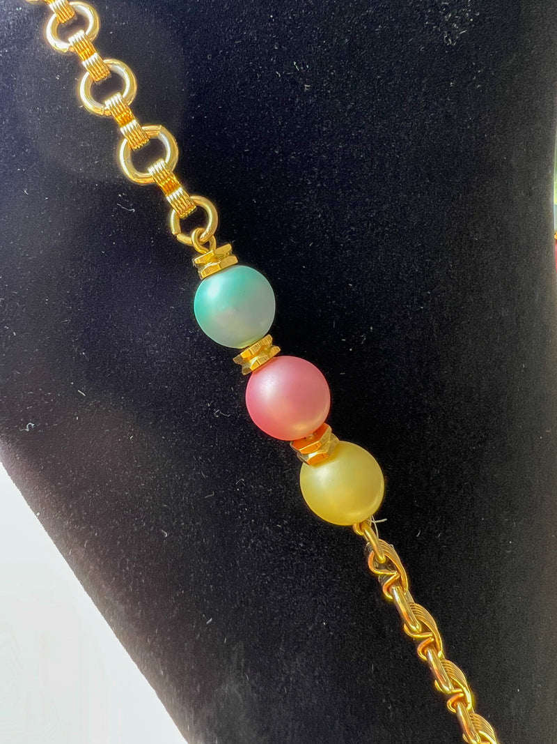Alice Caviness Vintage Gold Tone Link Pastel Bead Necklace