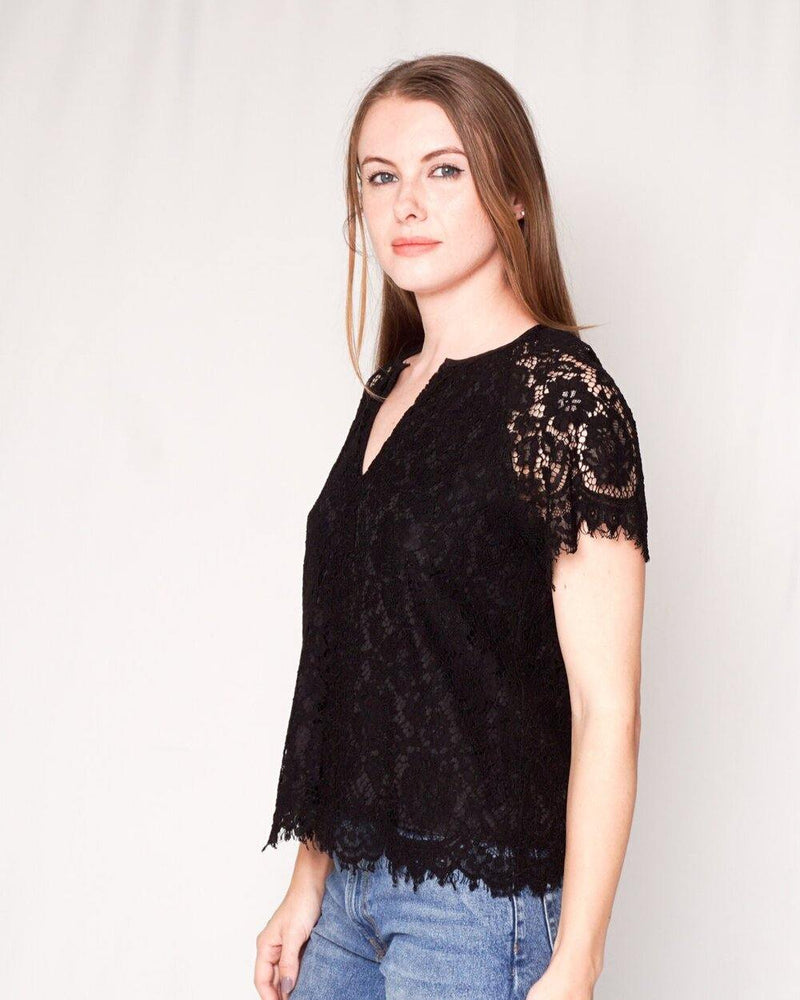 J. CREW Black Short-Sleeve Floral Lace Top (Size XS) - Fashion Without Trashin