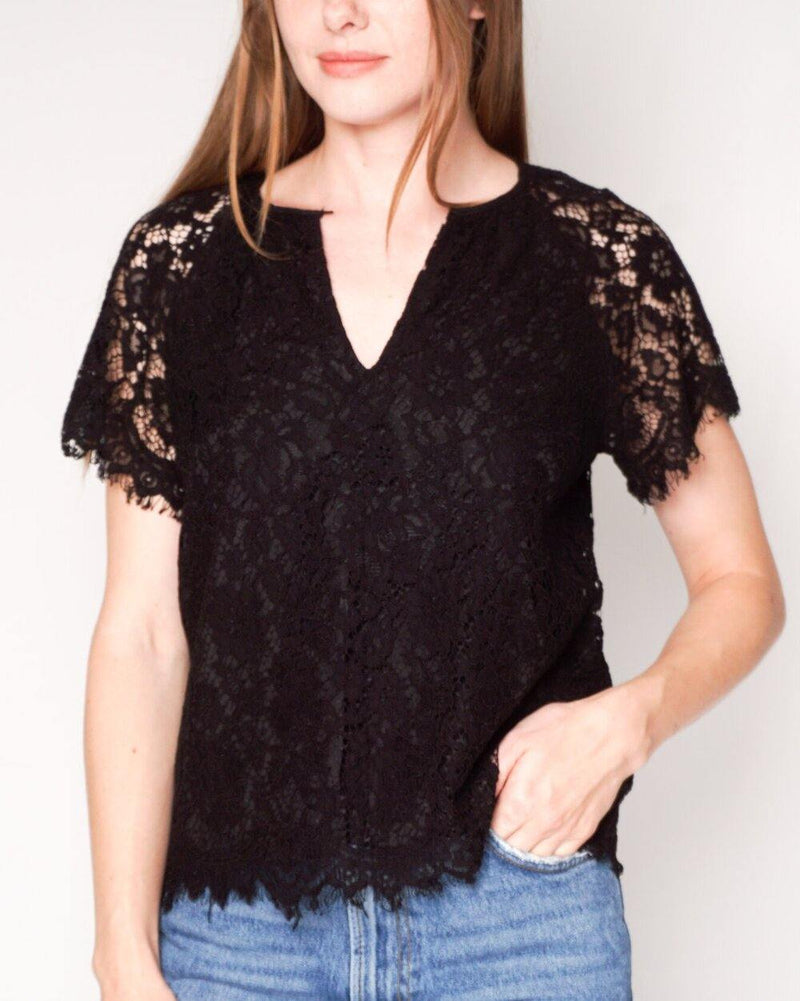 J. CREW Black Short-Sleeve Floral Lace Top (Size XS) - Fashion Without Trashin