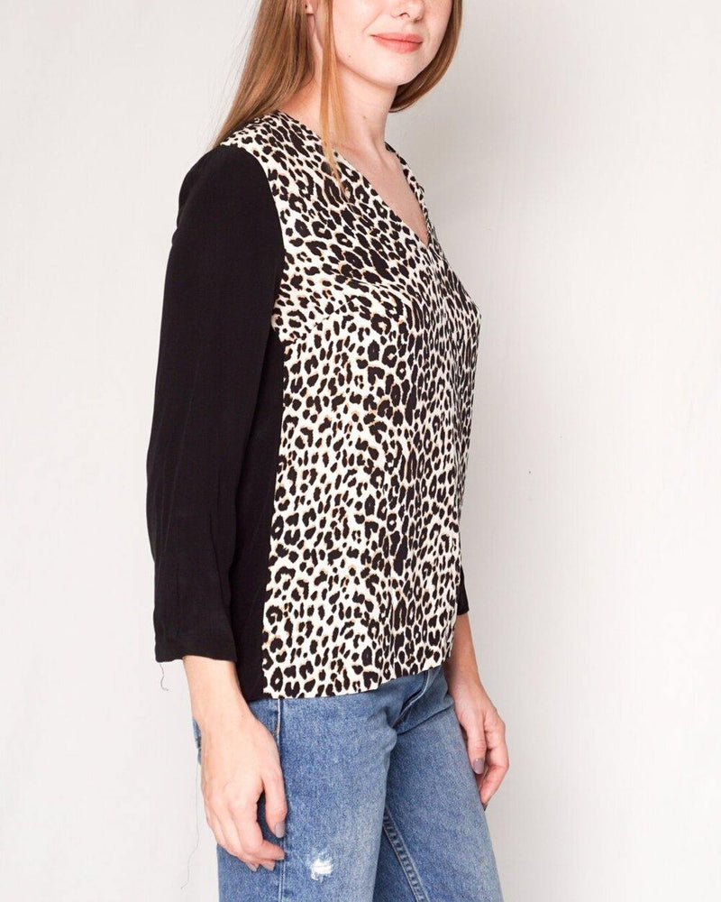 Club Monaco Krista Silk Leopard Contrast Top (Size XS) - Fashion Without Trashin