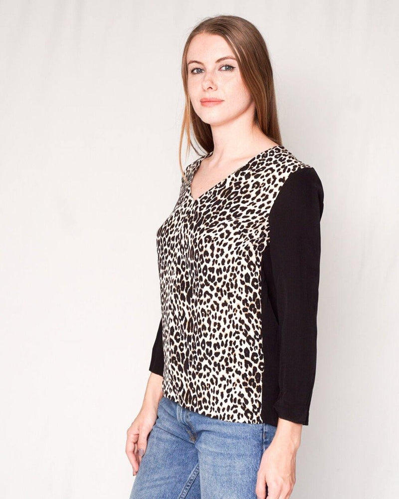 Club Monaco Krista Silk Leopard Contrast Top (Size XS) - Fashion Without Trashin