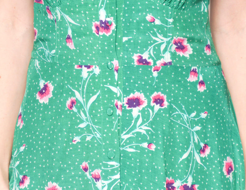 FREE PEOPLE Sleeveless Green Floral Button-Down Mini Dress - Fashion Without Trashin