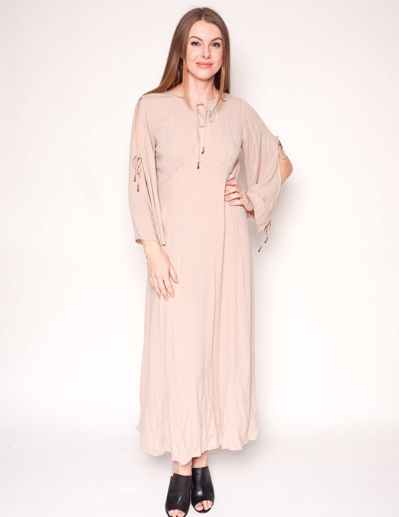 FREE PEOPLE Endless Summer Cold-Shoulder Beige Maxi Dress - Fashion Without Trashin
