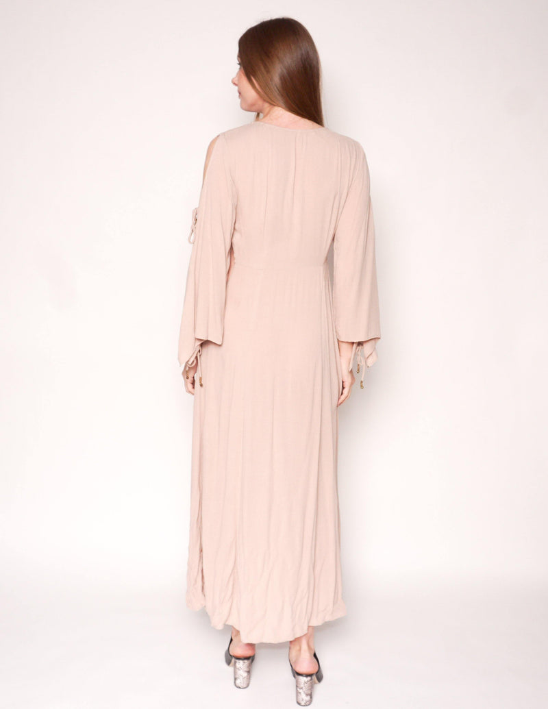 FREE PEOPLE Endless Summer Cold-Shoulder Beige Maxi Dress - Fashion Without Trashin