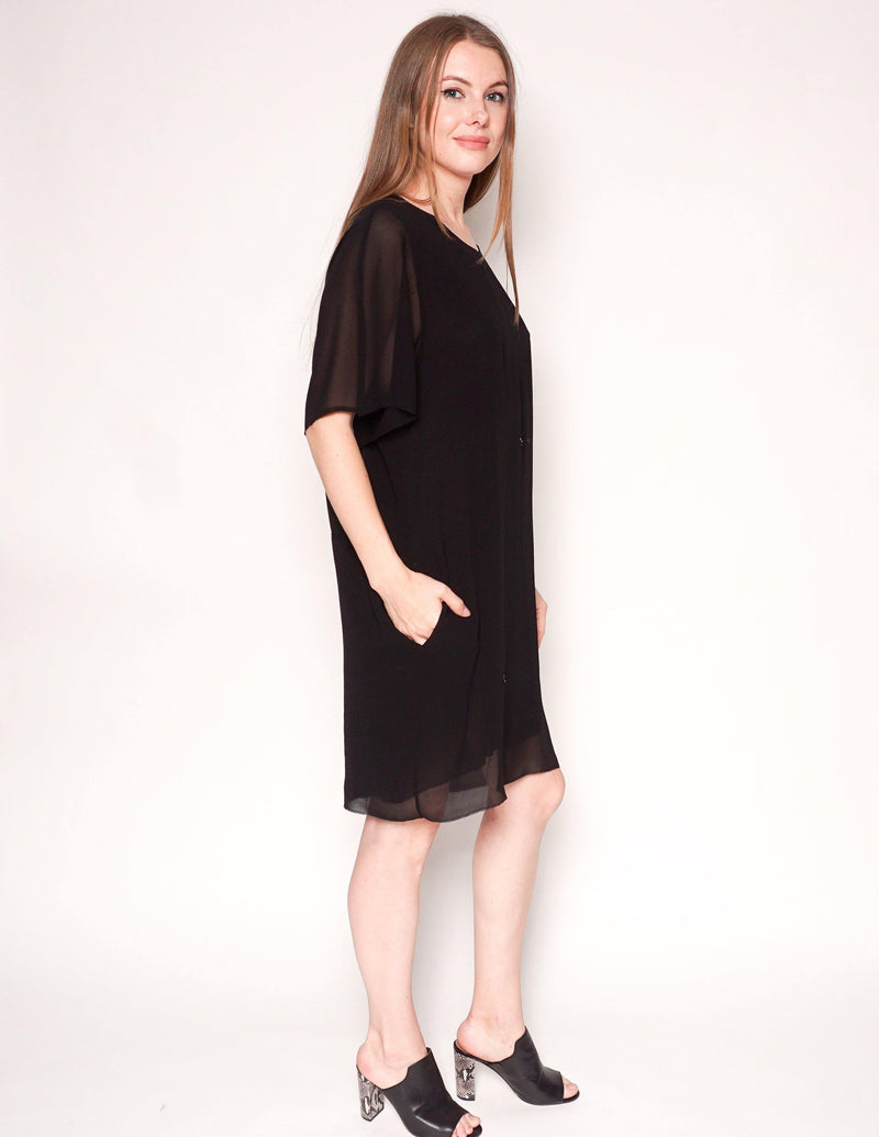 ACNE Short-Sleeve Black Shift Mini Dress - Fashion Without Trashin