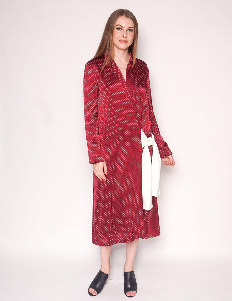 THAKOON Polka Dot Red Long-Sleeve Midi Wrap Dress - Fashion Without Trashin