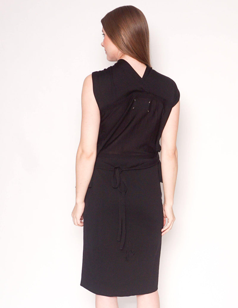 MAISON MARGIELA Black Wool Wrap Around Straps Dress - Fashion Without Trashin