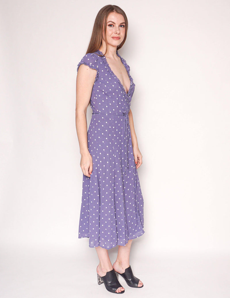 REFORMATION Purple Gwenyth Polka Dot Wrap Midi Dress - Fashion Without Trashin