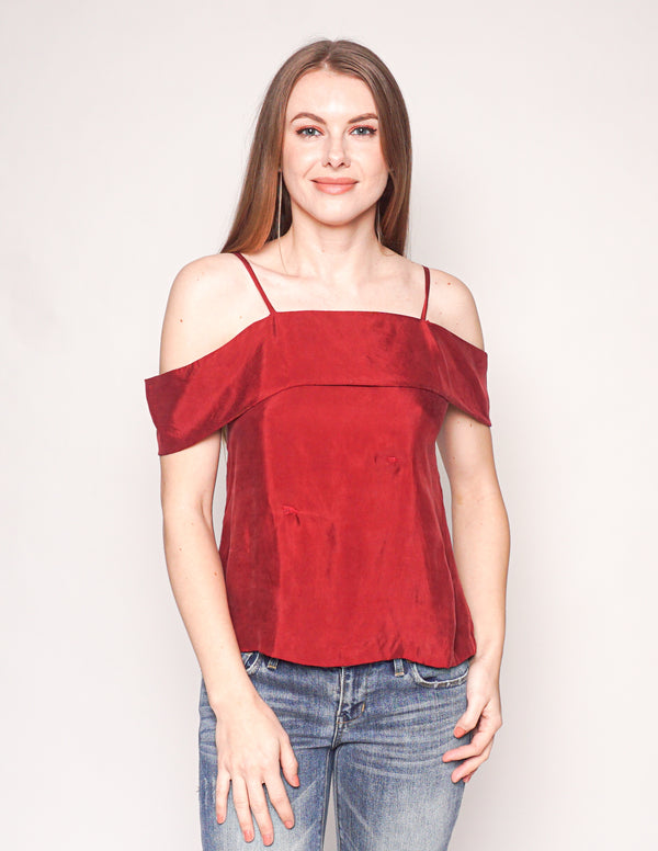 PROPHECY ATELIER  Cold-Shoulder Wine Red Cami Top (XS)
