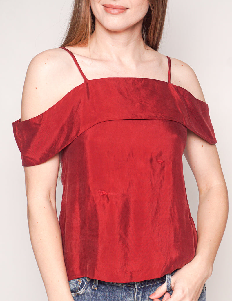 PROPHECY ATELIER  Cold-Shoulder Wine Red Cami Top (XS)