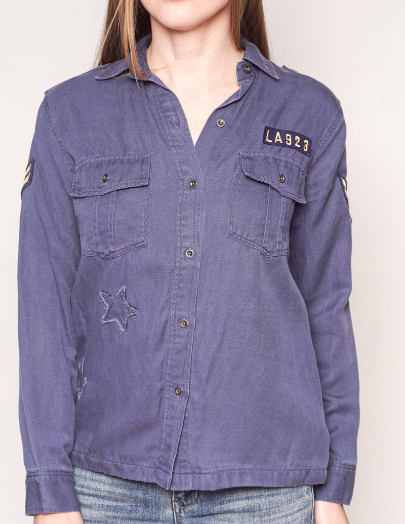 RAILS Blue Kato Shoulder Patch Military Shirt Jacket - Fashion Without Trashin