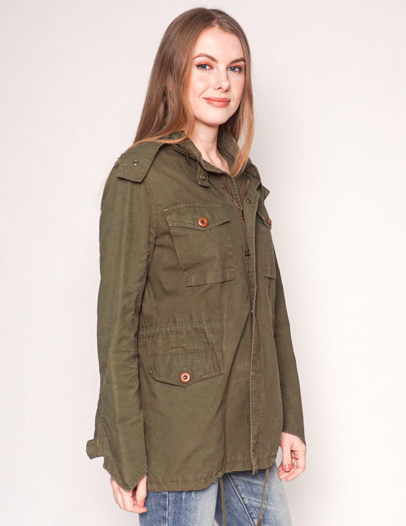 COMPTOIR DES COTONNIERS Cotton Olive Green Utility Jacket - Fashion Without Trashin