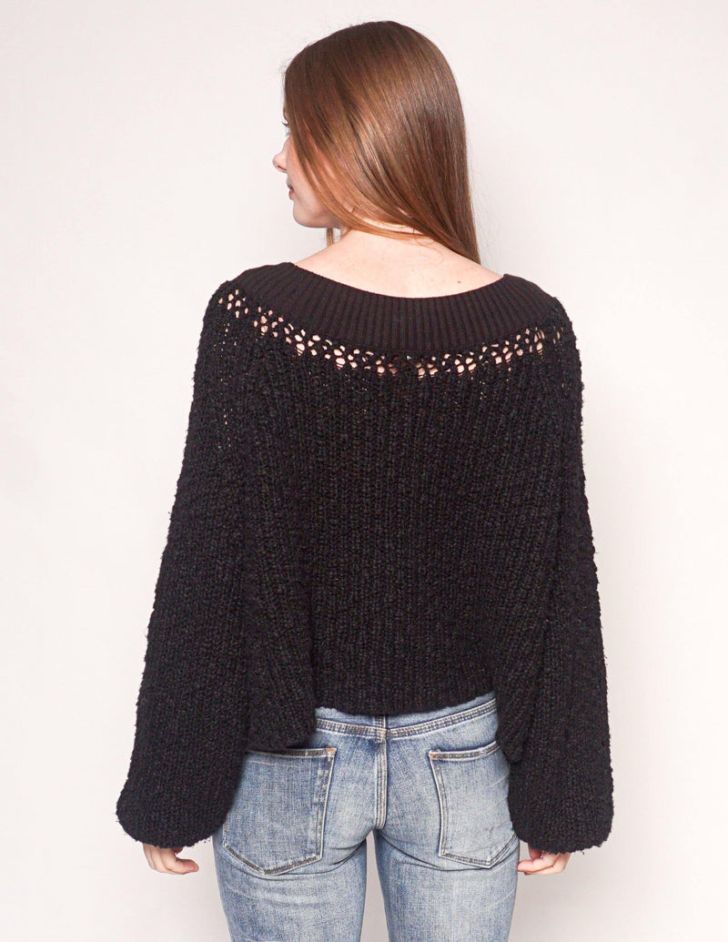 FREE PEOPLE Black Cotton Knit Oversized Sweater - Fashion Without Trashin