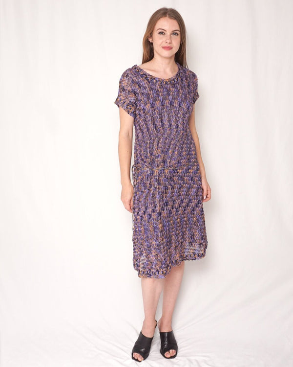 MISSONI Purple Yellow Crochet-Knit Midi Dress (Size 8)
