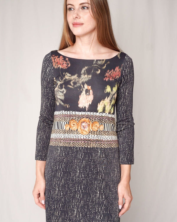Maliparmi Printed Sheath Dress (Size 40)