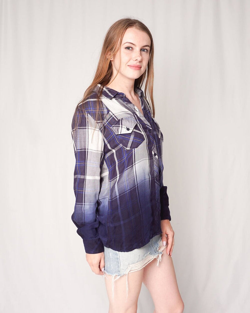 Rails "Kendra" Blue Ombre Plaid Shirt (Size M)