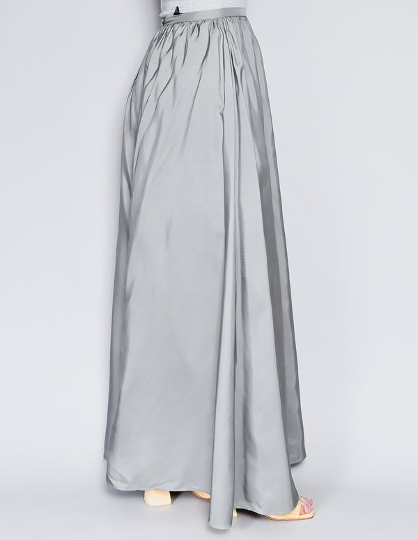 VINTAGE Due Per Due Gray Silk Maxi Skirt (6)