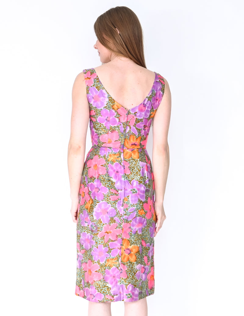 VINTAGE Goodbye Folk Floral Print Pencil Dress  (Size XS)