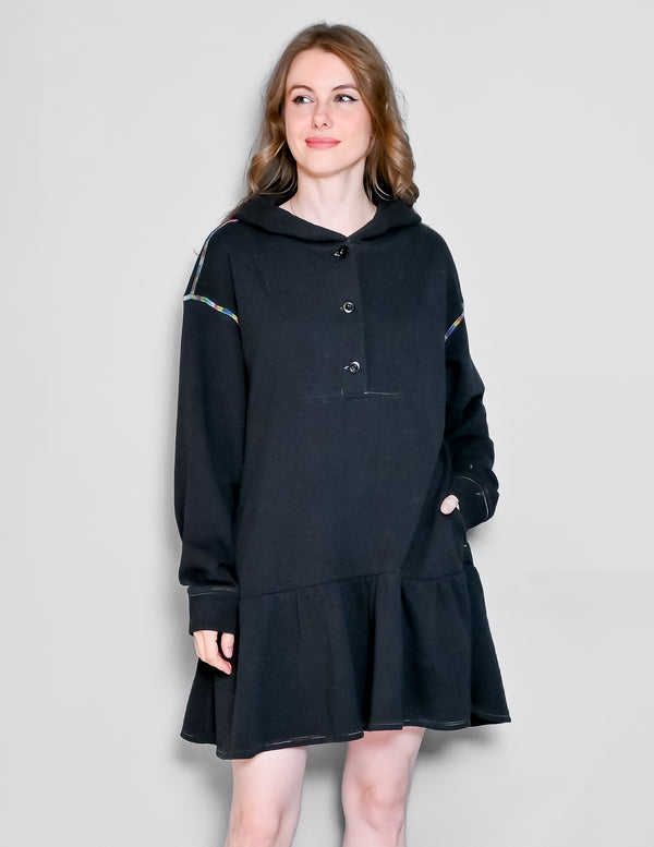 Something Navy Dottie Hooded Sweatshirt Dress (M)