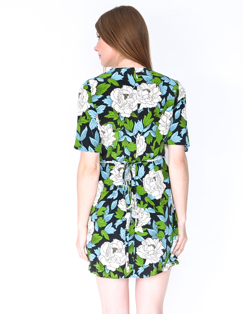 DIANE VON FURSTENBERG Floral Silk Mini Wrap Dress (Size 2)