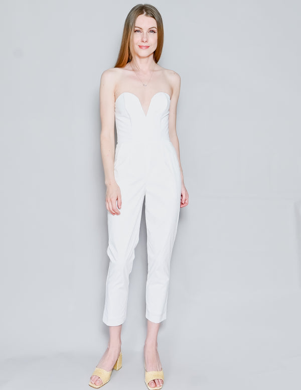 AMANDA UPRICHARD White Cotton Cherri Strapless Jumpsuit (XS)