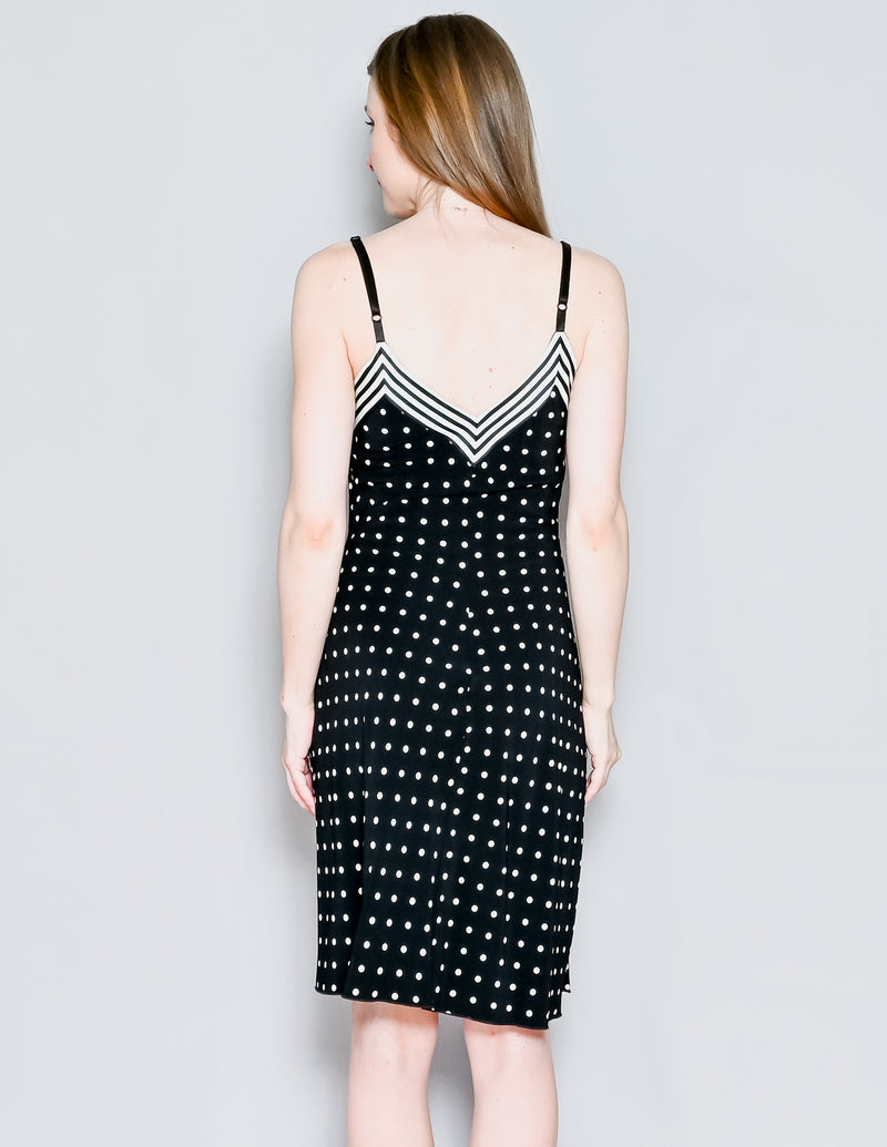 VINTAGE Bebe Black & White Polka Dot Slip Dress (XS)