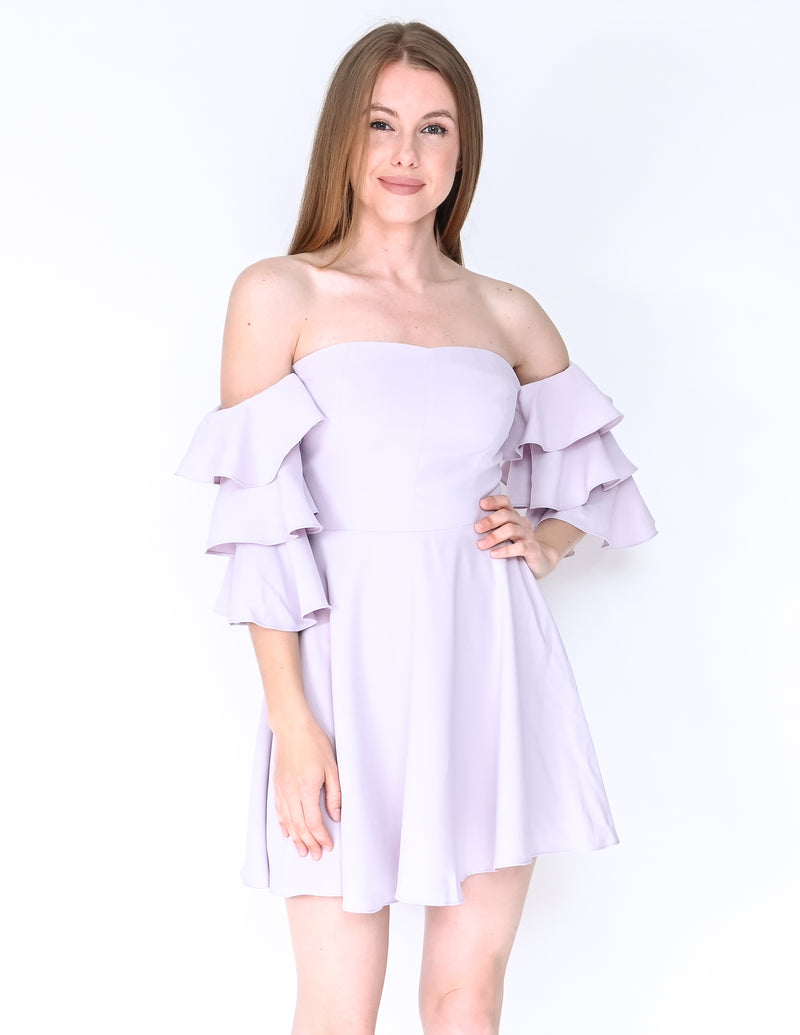 AMANDA UPRICHARD Off-Shoulder Ruffle Sleeve Lilac Dress (Size S)
