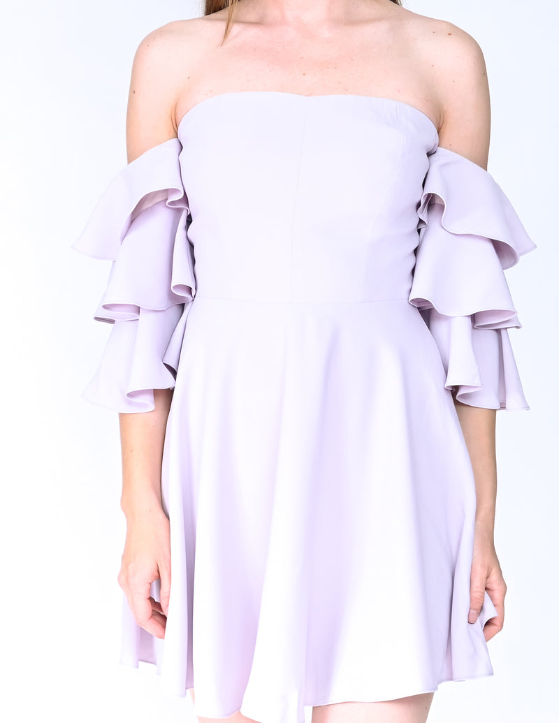 AMANDA UPRICHARD Off-Shoulder Ruffle Sleeve Lilac Dress (Size S)