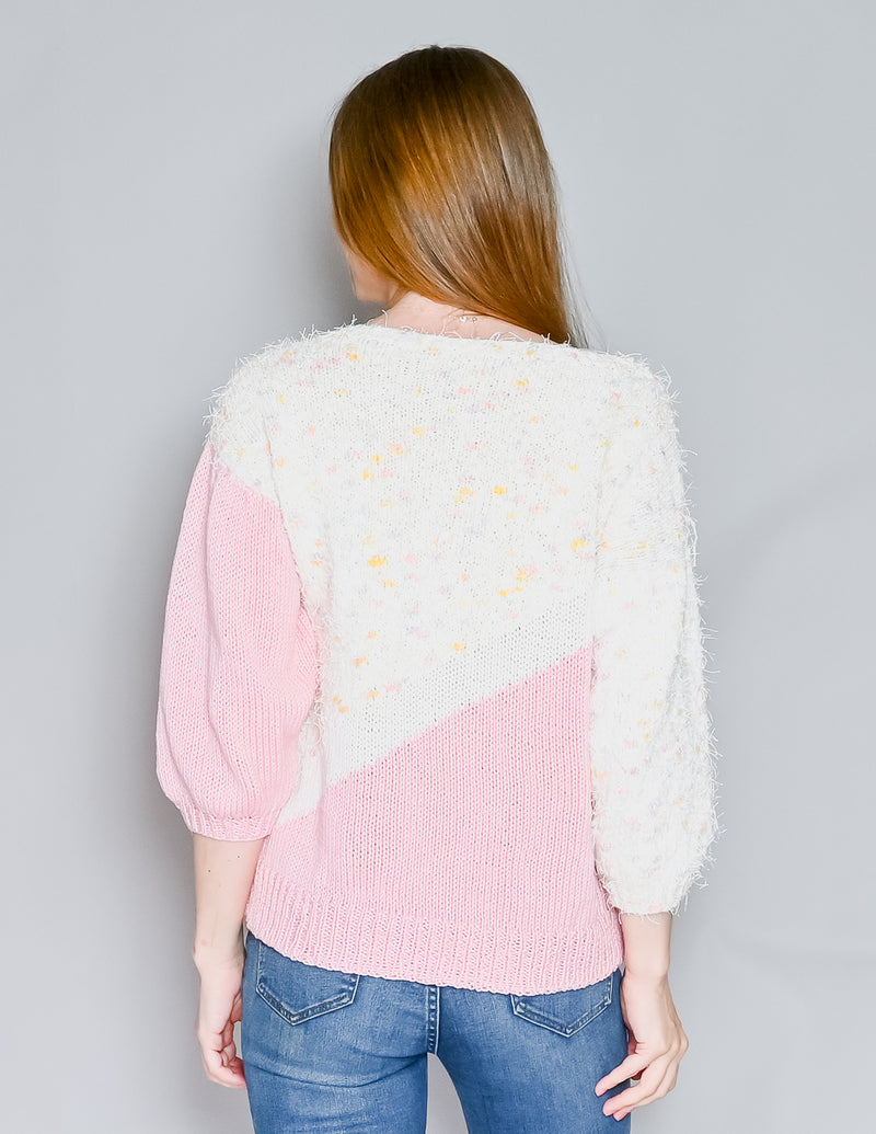 VINTAGE Pink & Cream Confetti Knit Sweater
