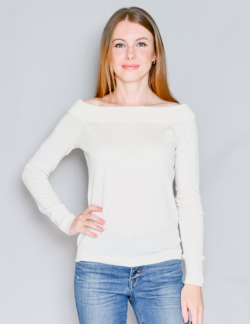 REBECCA TAYLOR Chalk Off-Shoulder Knit Pullover (M)