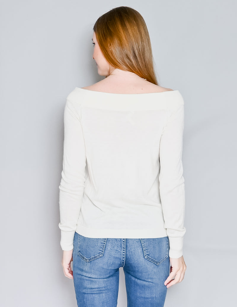 REBECCA TAYLOR Chalk Off-Shoulder Knit Pullover (M)