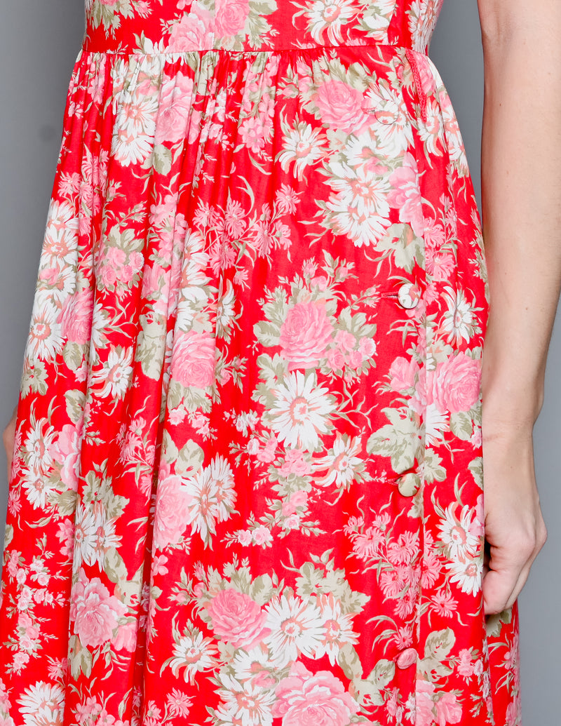 VINTAGE Laura Ashley Red Floral Midi-Maxi Dress (US 8)