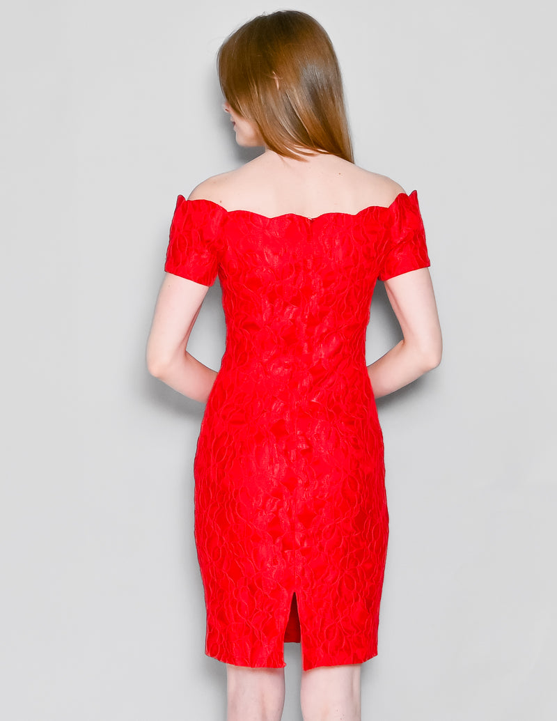 VINTAGE Roberta Red Off-The-Shoulder Lace Dress (S)
