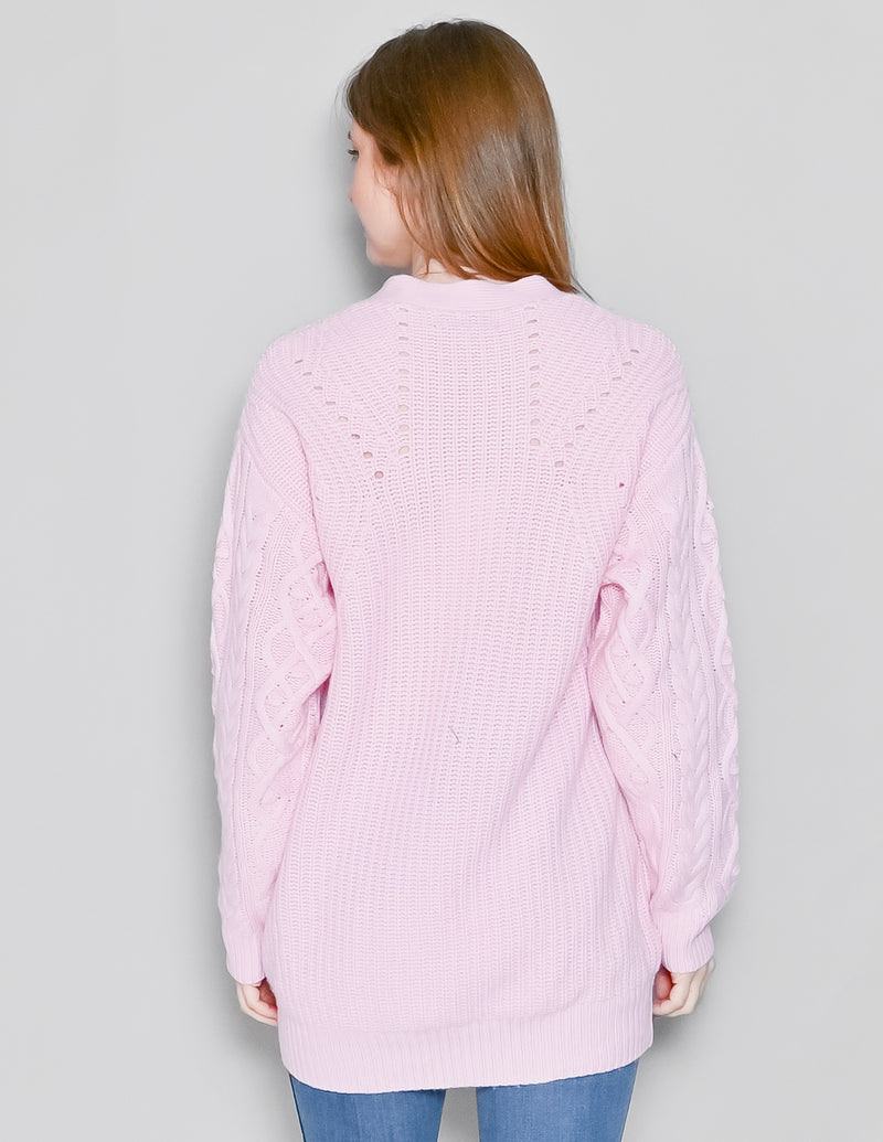 SOMETHING NAVY Pink Oversized Wool-Cashmere Cardigan (XS)