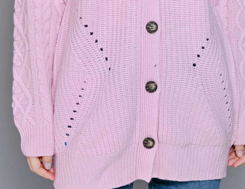 SOMETHING NAVY Pink Oversized Wool-Cashmere Cardigan (XS)