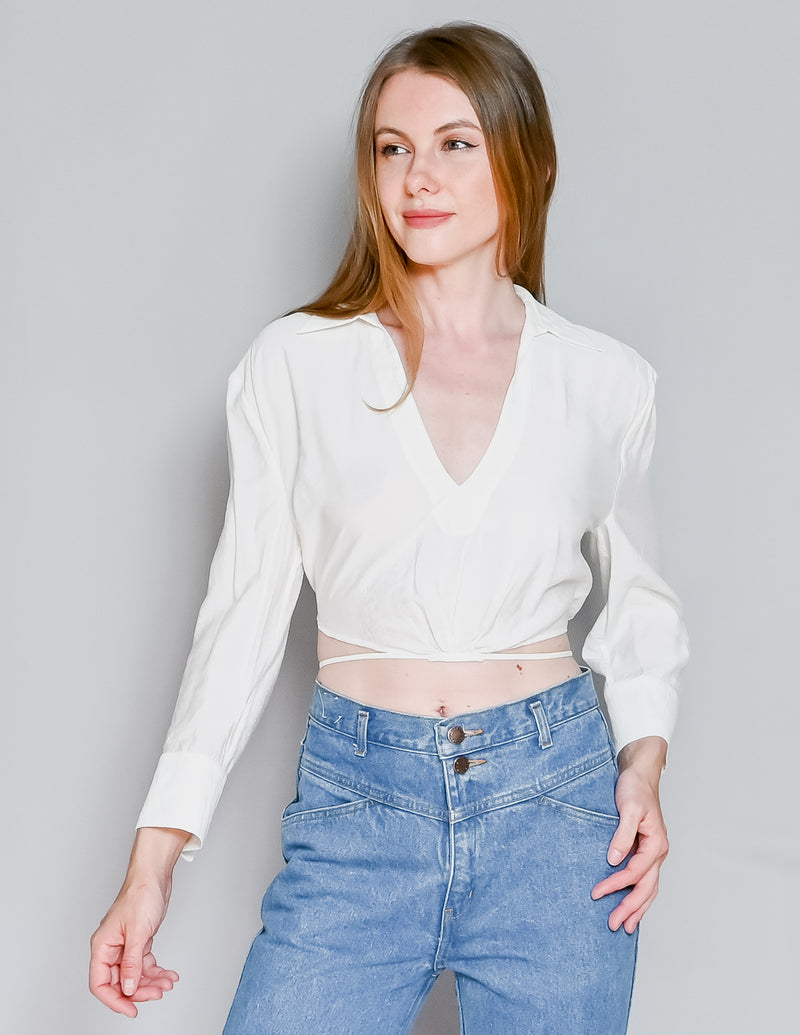 JONATHAN SINKHAI Mazzy Crop Shirt in Ecru NWT (S)