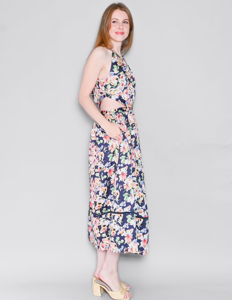 SOMETHING NAVY Cut Out Midi Dress in Floral Poplin NWT (M)