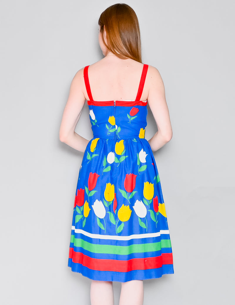 VINTAGE Jenni Tulip Floral Blue A-Line Sleeveless Dress (XS)