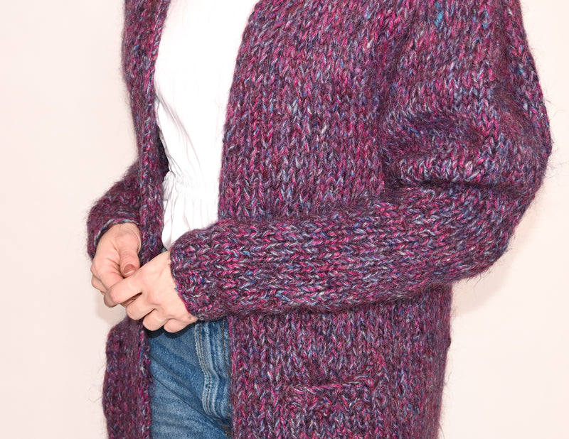 VINTAGE Purple Hand Knit Oversize Cardigan