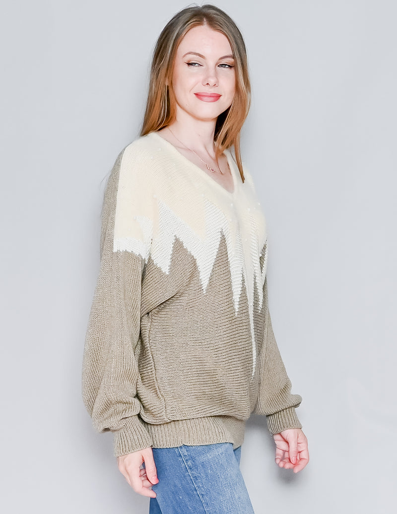 VINTAGE Jennifer Moore Pearl Embellished Pullover Sweater (XL)