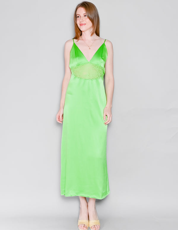 ZARA Green Satin Slip Dress With Lace NWT (M)
