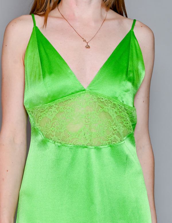 ZARA Green Satin Slip Dress With Lace NWT (M)
